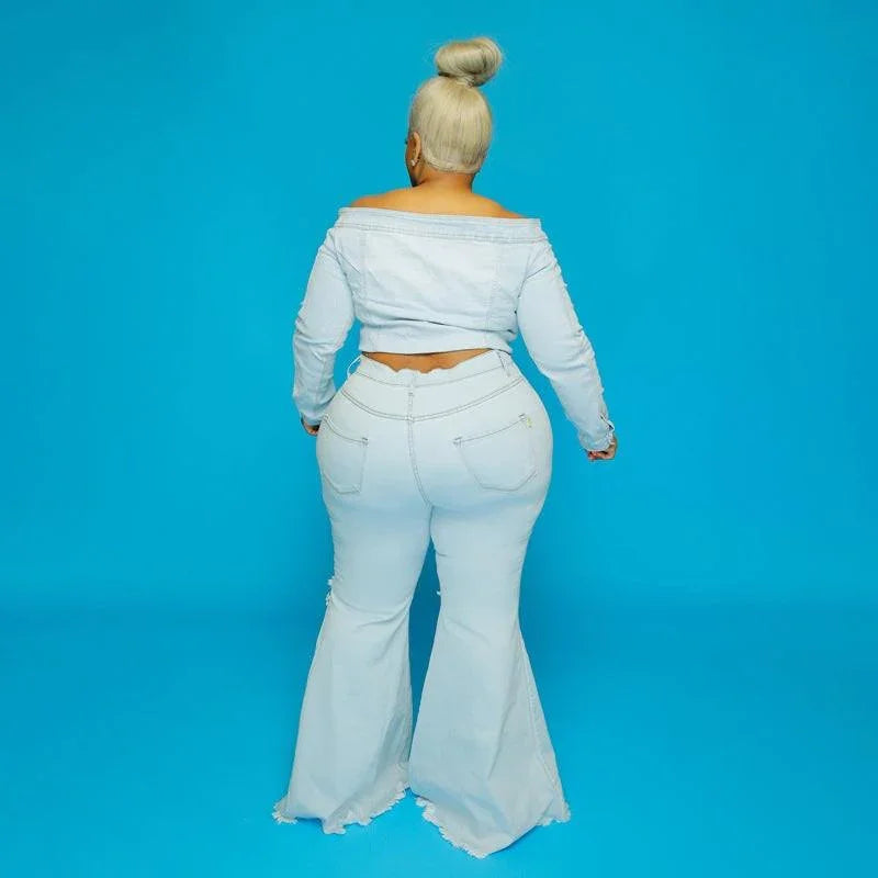 Addison Plus Size Spot Hole Speaker Solid Color Jeans - Vestir en Moda