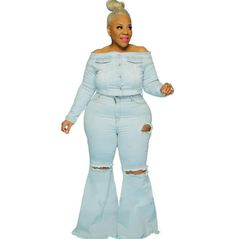 Addison Plus Size Spot Hole Speaker Solid Color Jeans - Vestir en Moda