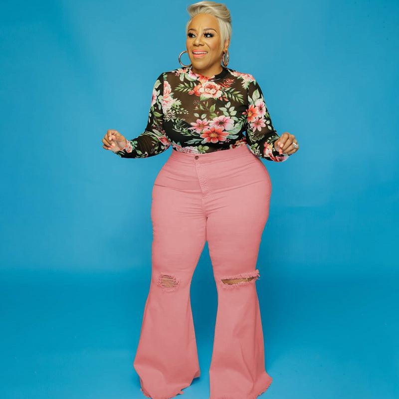 Addison Plus Size Spot Hole Speaker Solid Color Jeans - Vestir en Moda