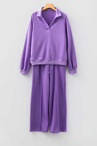 Kayli Solid Collared Central Seam Two Piece Sets