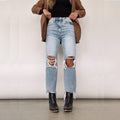 Adelaide Retro High Waist Ripped Straight Capris & Cropped Jeans - Vestir en Moda
