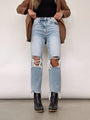 Adelaide Retro High Waist Ripped Straight Capris & Cropped Jeans - Vestir en Moda