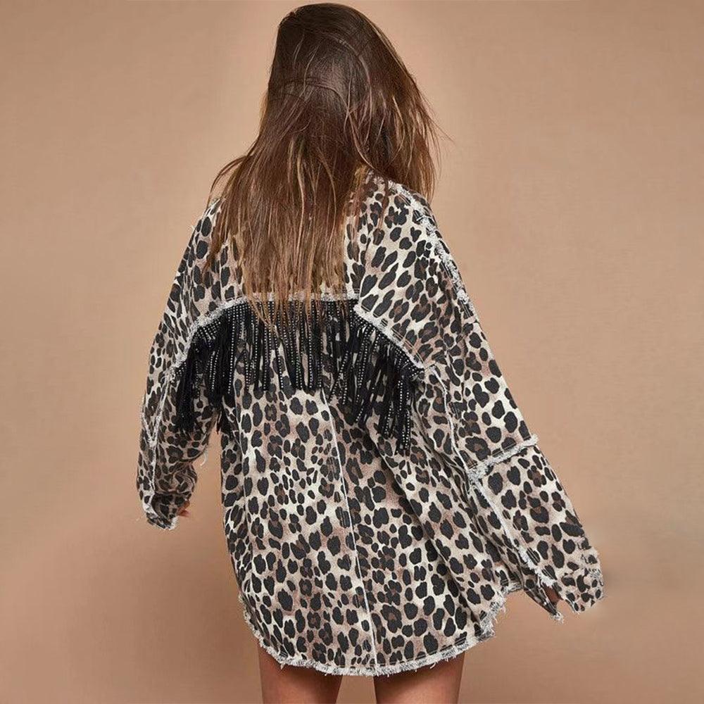 Adelaine Leopard Loose Cotton Animal Printed Jacket - Vestir en Moda