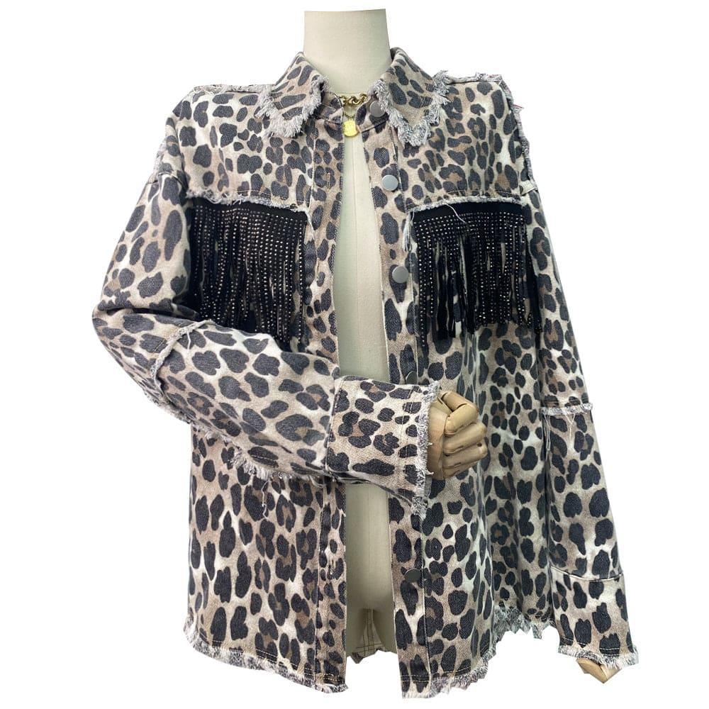 Adelaine Leopard Loose Cotton Animal Printed Jacket - Vestir en Moda