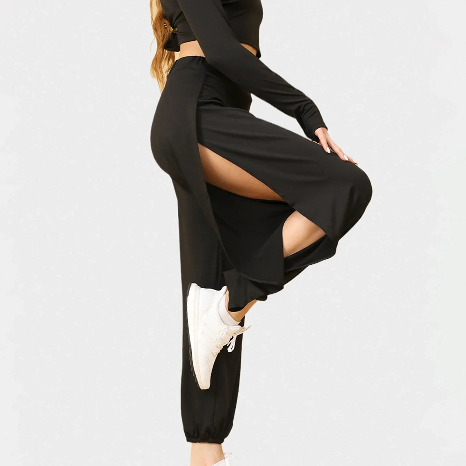 High Slit Casual Pants with Side Slit Detail