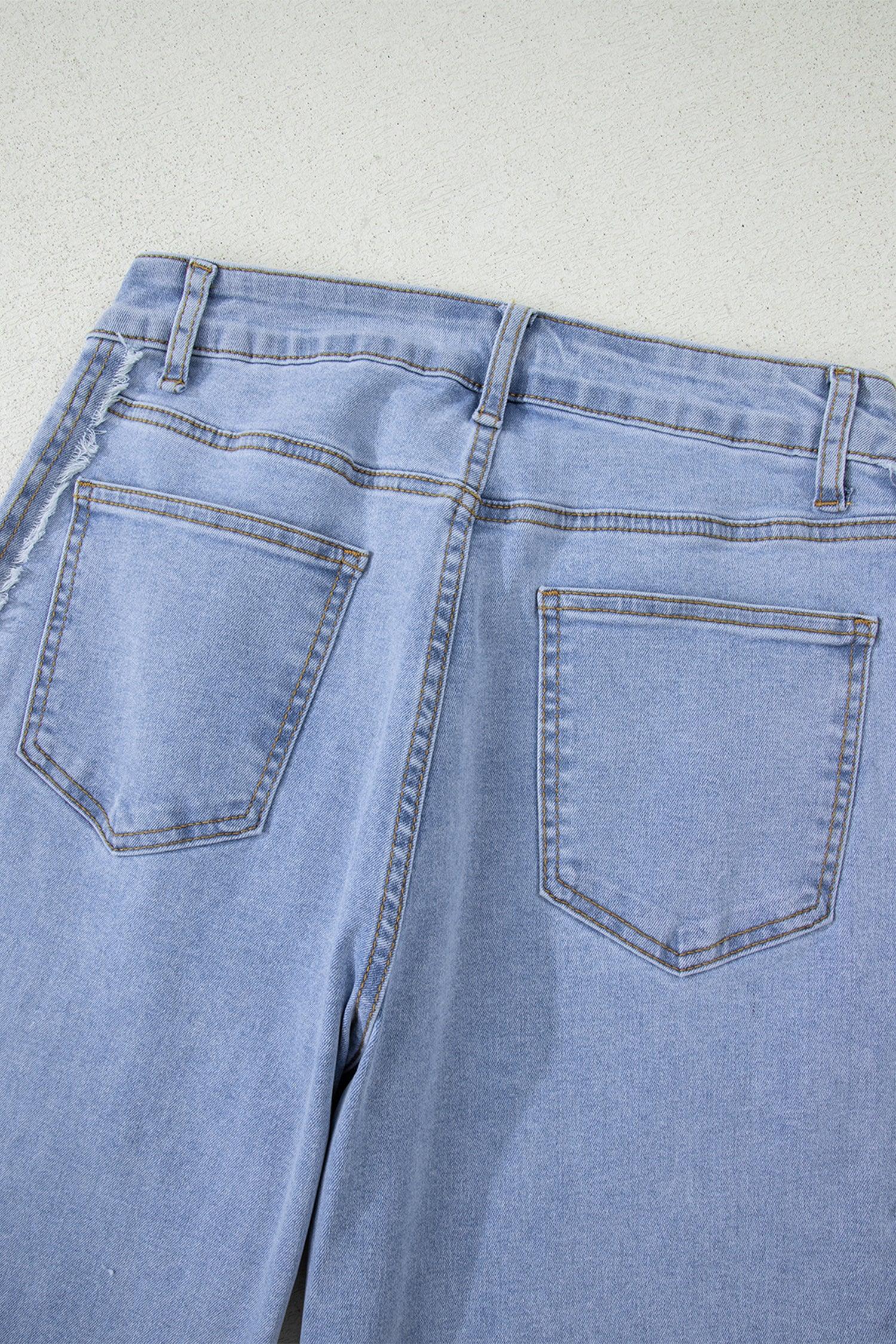 Charlie Beau Blue Contrast Stripe Frayed Side Panel Patchwork Shift Jeans