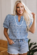 Floral Striped Contrast Ric-rac Sleeve