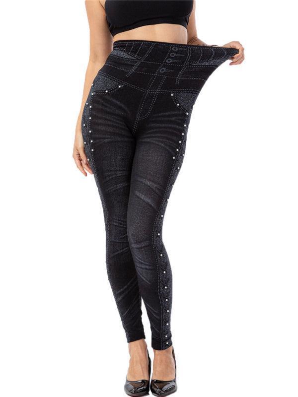 Ailani Solid Color High Waist Studded Waist Detail Pull On Leggings - Vestir en Moda