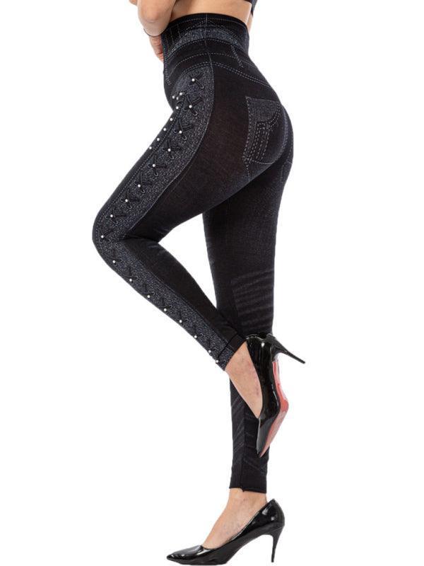 Ailani Solid Color High Waist Studded Waist Detail Pull On Leggings - Vestir en Moda