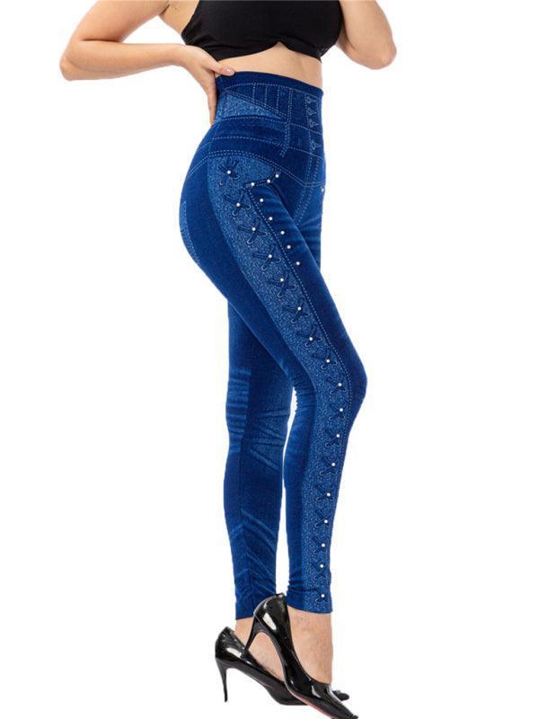 Ailani Solid Color High Waist Studded Waist Detail Pull On Leggings - Vestir en Moda