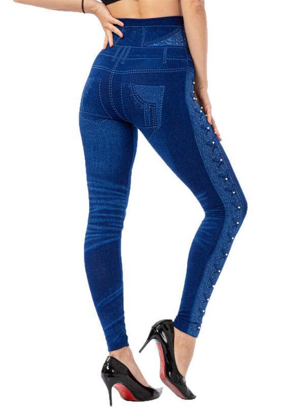 Ailani Solid Color High Waist Studded Waist Detail Pull On Leggings - Vestir en Moda