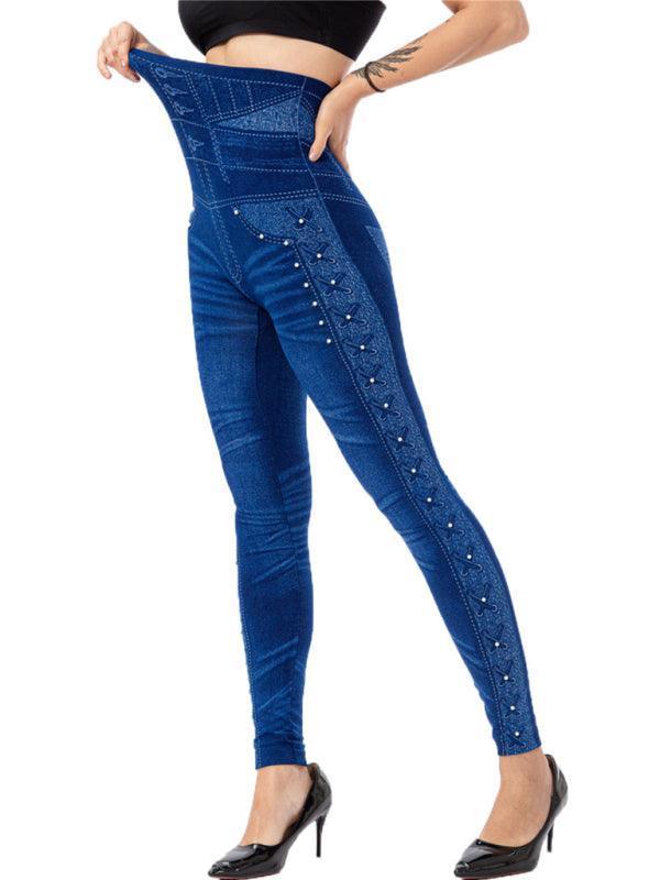 Ailani Solid Color High Waist Studded Waist Detail Pull On Leggings - Vestir en Moda