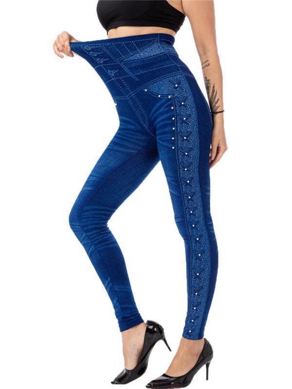 Ailani Solid Color High Waist Studded Waist Detail Pull On Leggings - Vestir en Moda