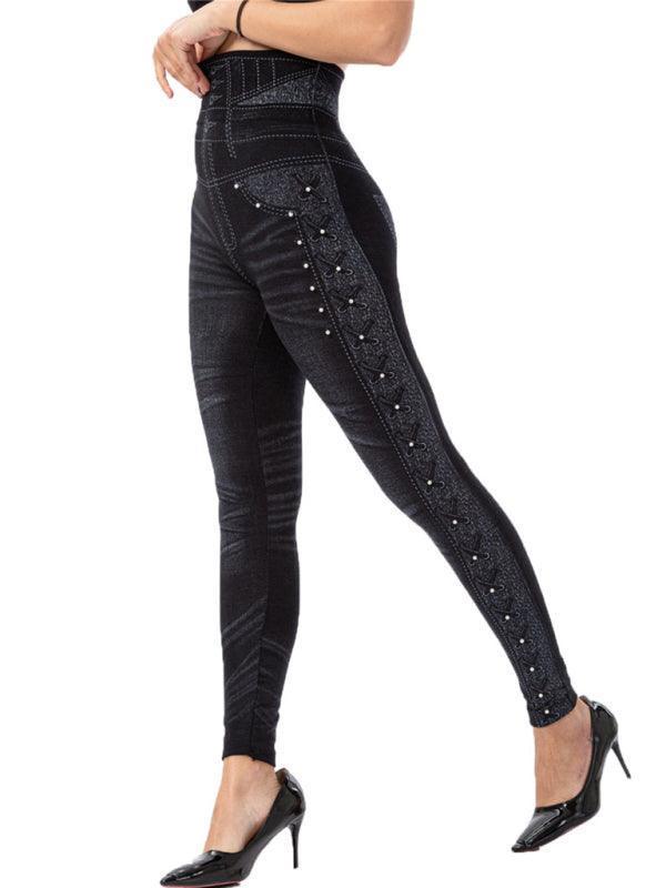 Ailani Solid Color High Waist Studded Waist Detail Pull On Leggings - Vestir en Moda