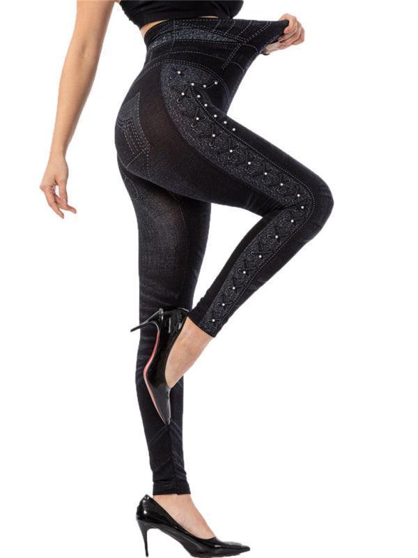 Ailani Solid Color High Waist Studded Waist Detail Pull On Leggings - Vestir en Moda