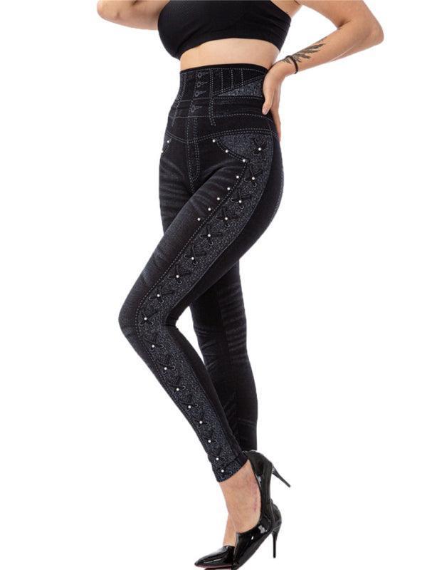 Ailani Solid Color High Waist Studded Waist Detail Pull On Leggings - Vestir en Moda