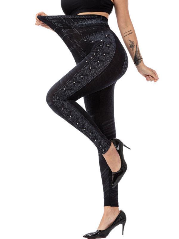 Ailani Solid Color High Waist Studded Waist Detail Pull On Leggings - Vestir en Moda
