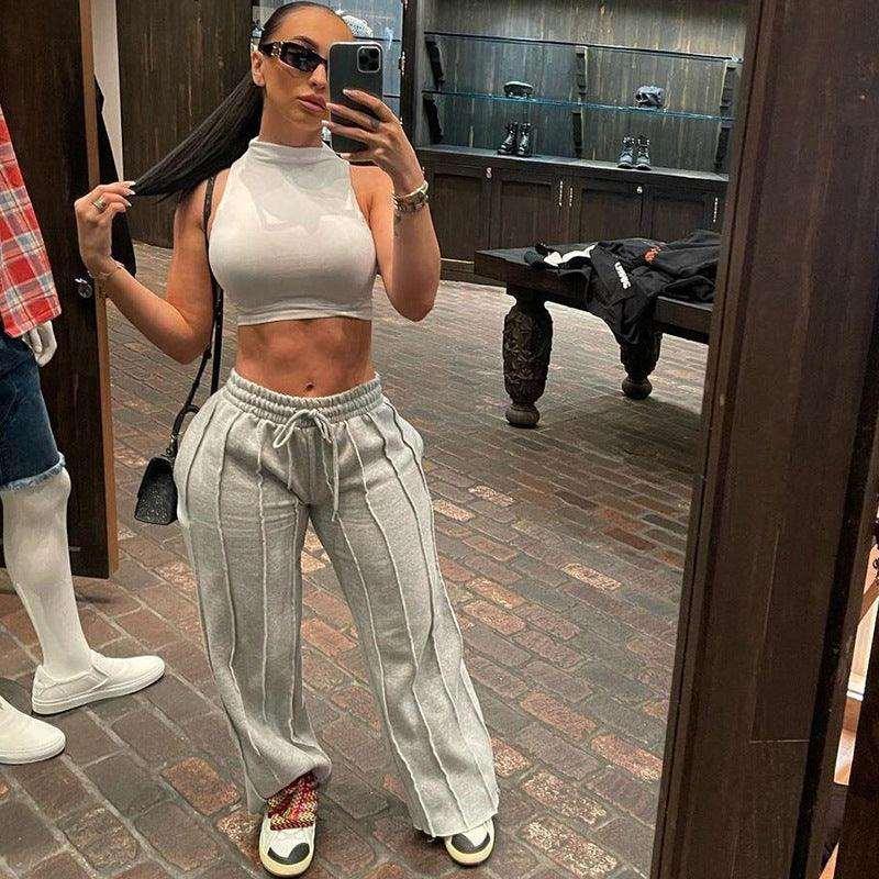 Aitana Elastic High Waist Lace-up Loose Casual Trousers - Vestir en Moda