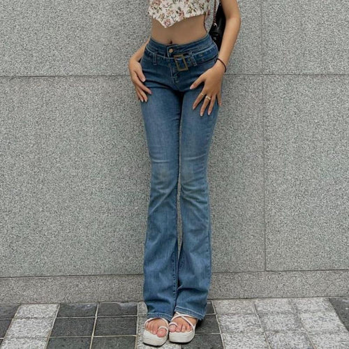 Alaina Stretch Jeans Graceful Slimming Belted Pocket Zipper Trousers - Vestir en Moda
