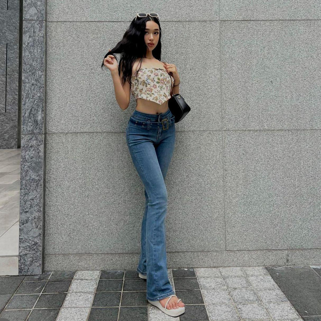 Alaina Stretch Jeans Graceful Slimming Belted Pocket Zipper Trousers - Vestir en Moda