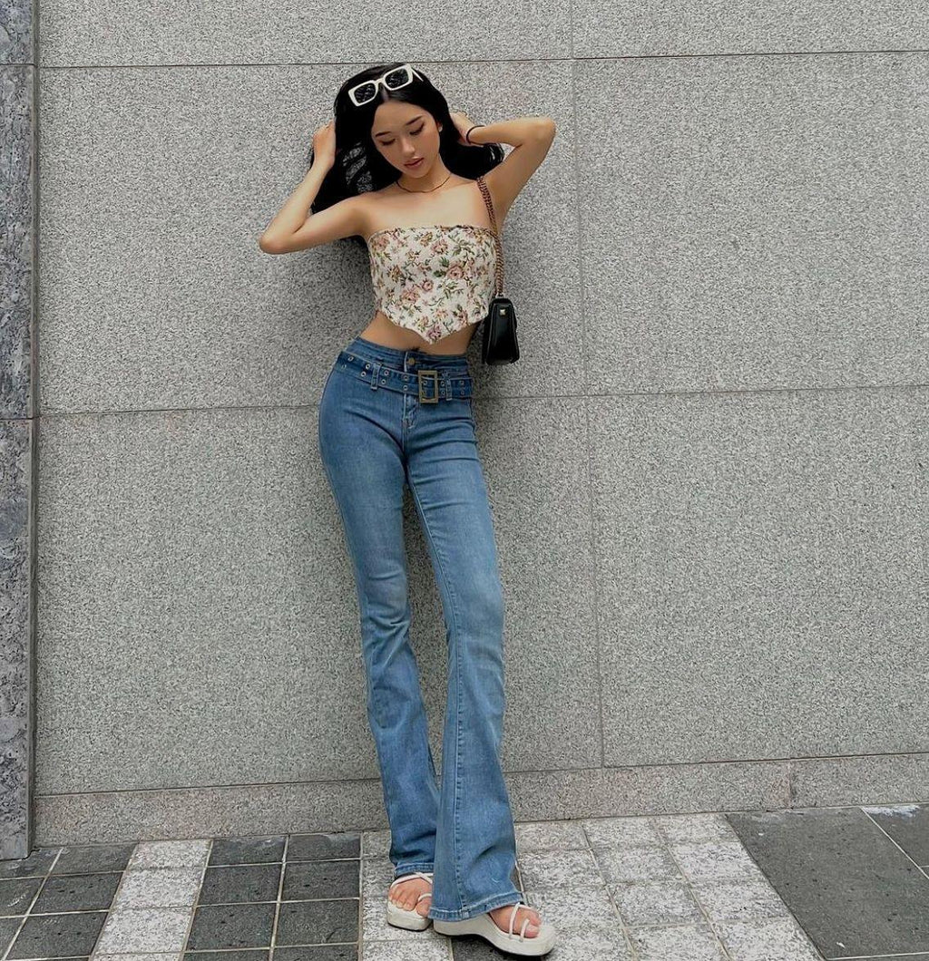 Alaina Stretch Jeans Graceful Slimming Belted Pocket Zipper Trousers - Vestir en Moda