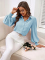 Alanna Shirt Collared Lantern Sleeve Solid Color Shirt - Vestir en Moda