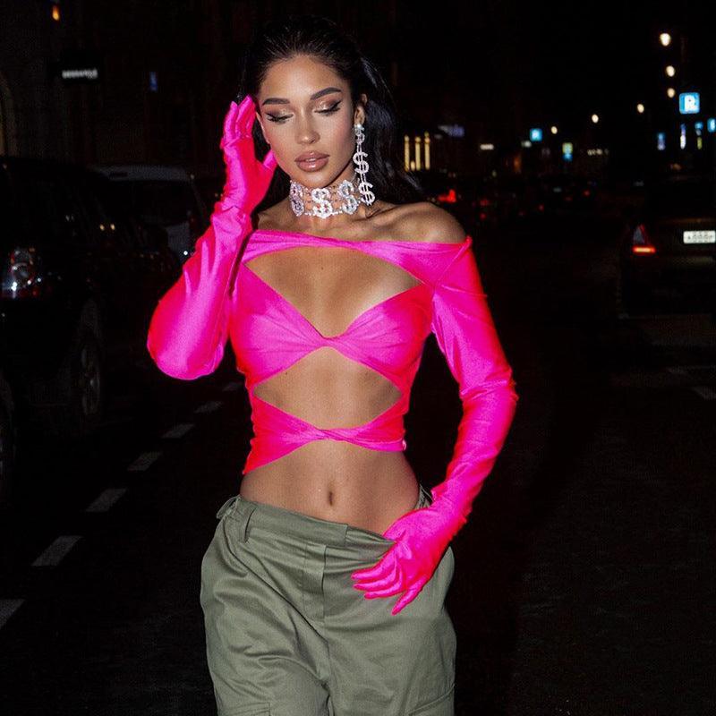 Alba Explosion off Neck Chest Hollow Out Tops - Vestir en Moda