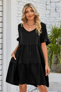Alesha V-Neck Flounce Sleeve Tiered Dresses - Vestir en Moda