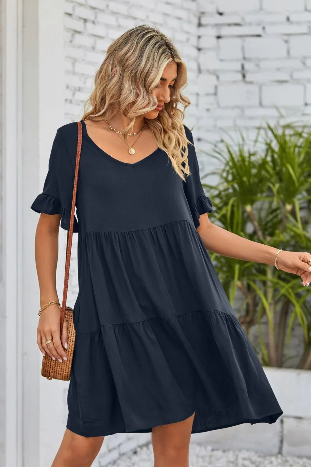 Alesha V-Neck Flounce Sleeve Tiered Dresses - Vestir en Moda