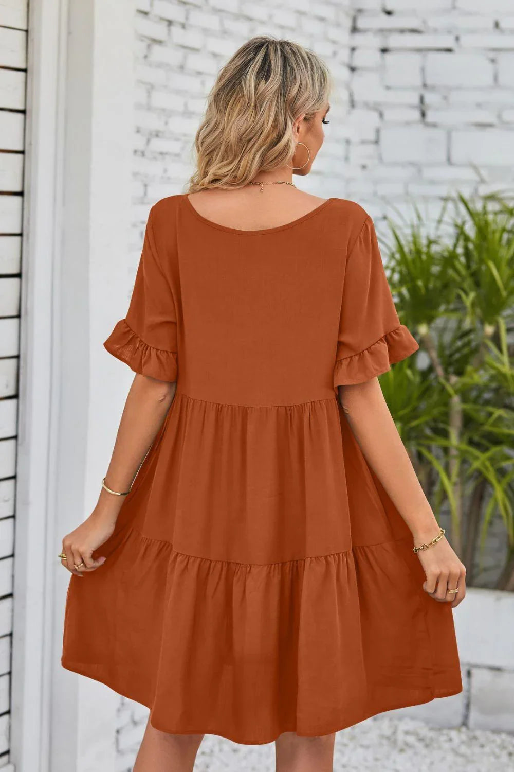 Alesha V-Neck Flounce Sleeve Tiered Dresses - Vestir en Moda
