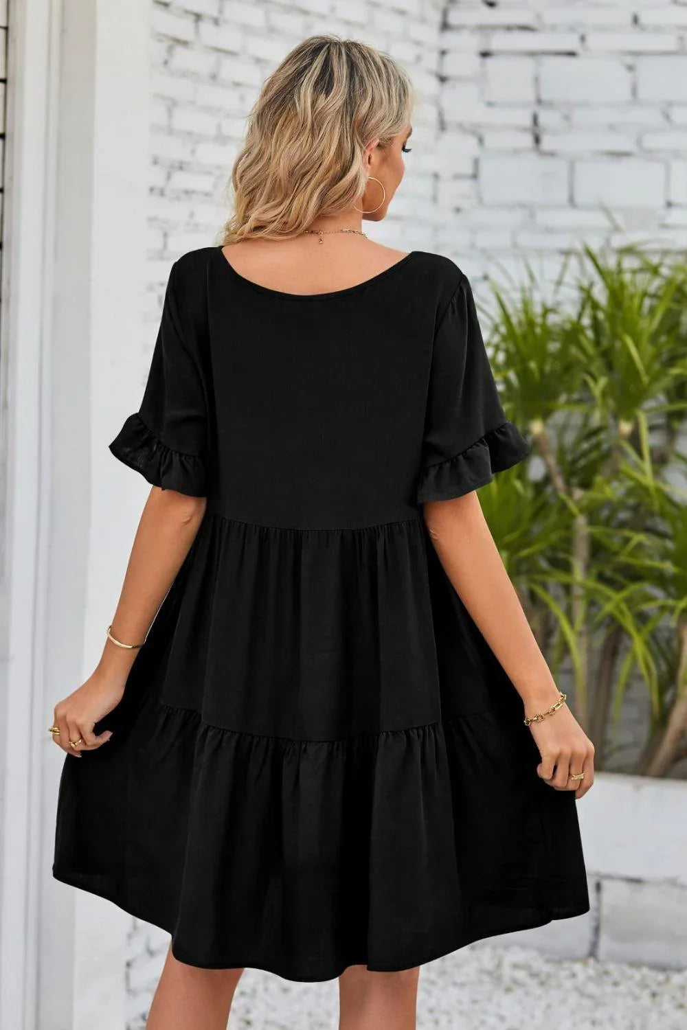 Alesha V-Neck Flounce Sleeve Tiered Dresses - Vestir en Moda