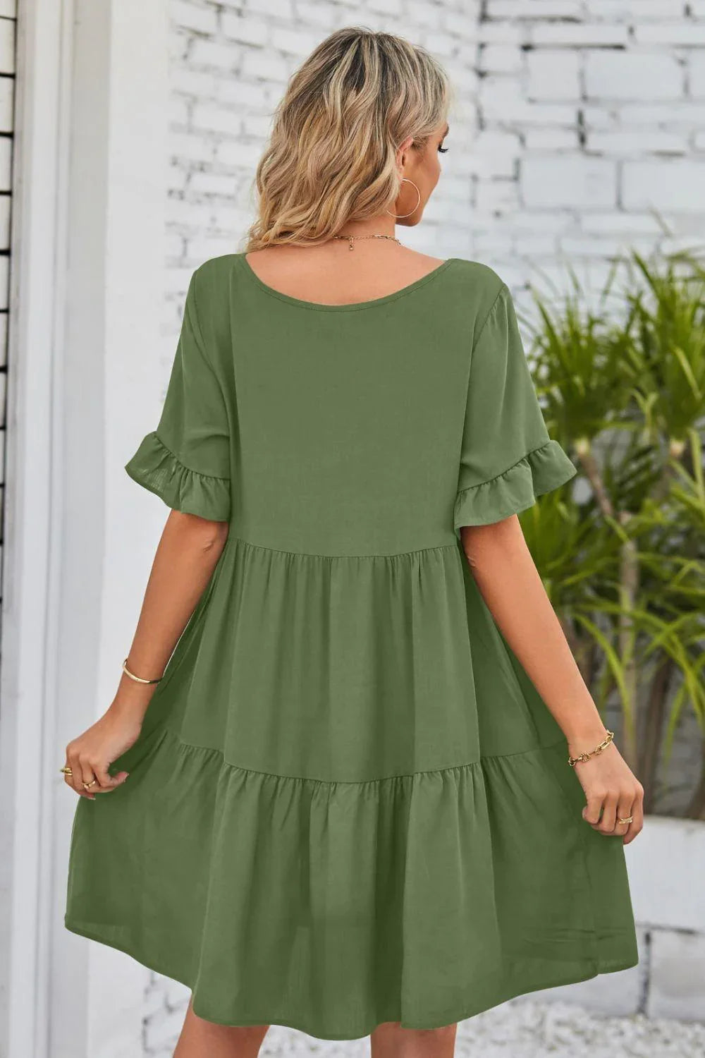 Alesha V-Neck Flounce Sleeve Tiered Dresses - Vestir en Moda