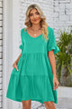 Alesha V-Neck Flounce Sleeve Tiered Dresses - Vestir en Moda