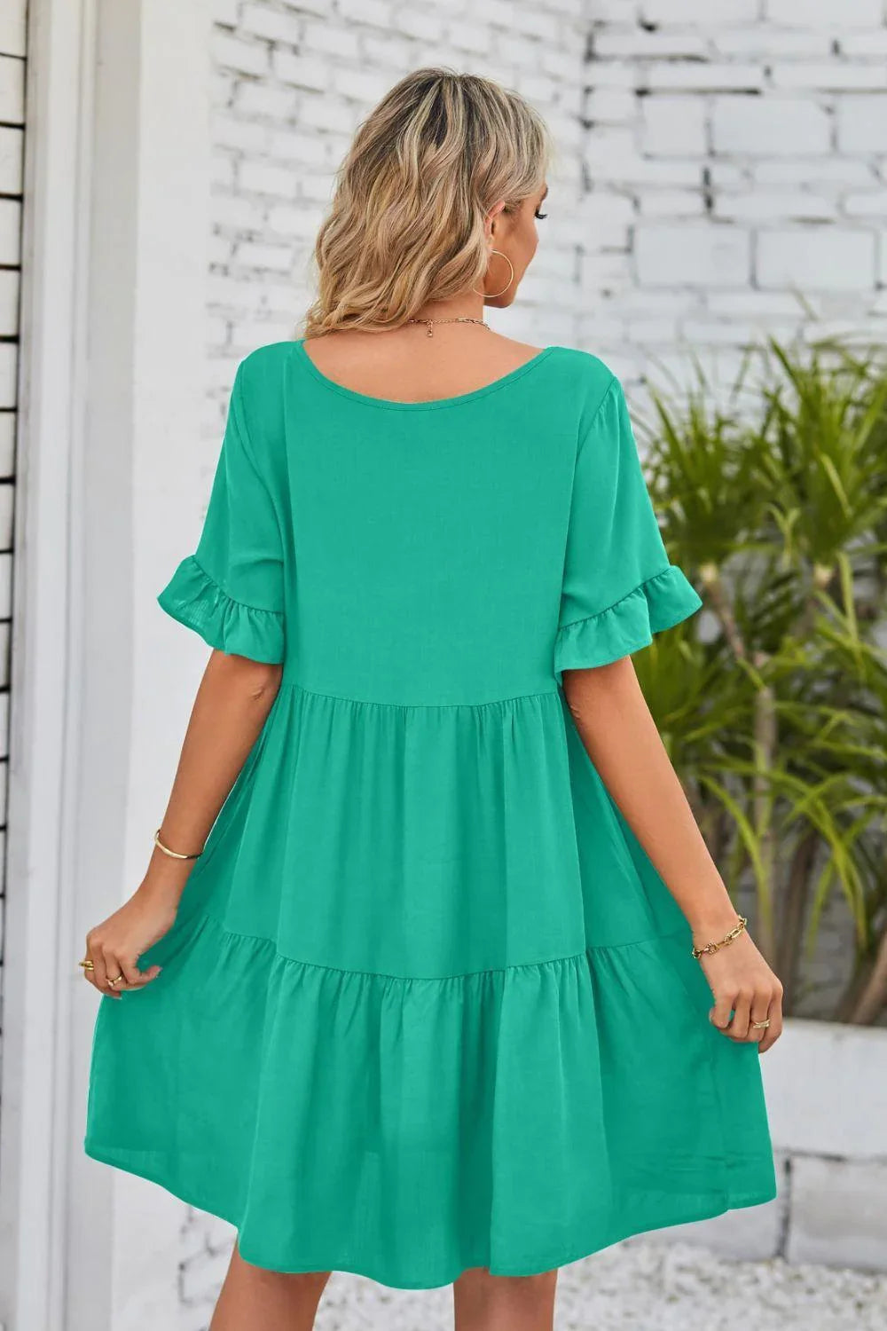 Alesha V-Neck Flounce Sleeve Tiered Dresses - Vestir en Moda