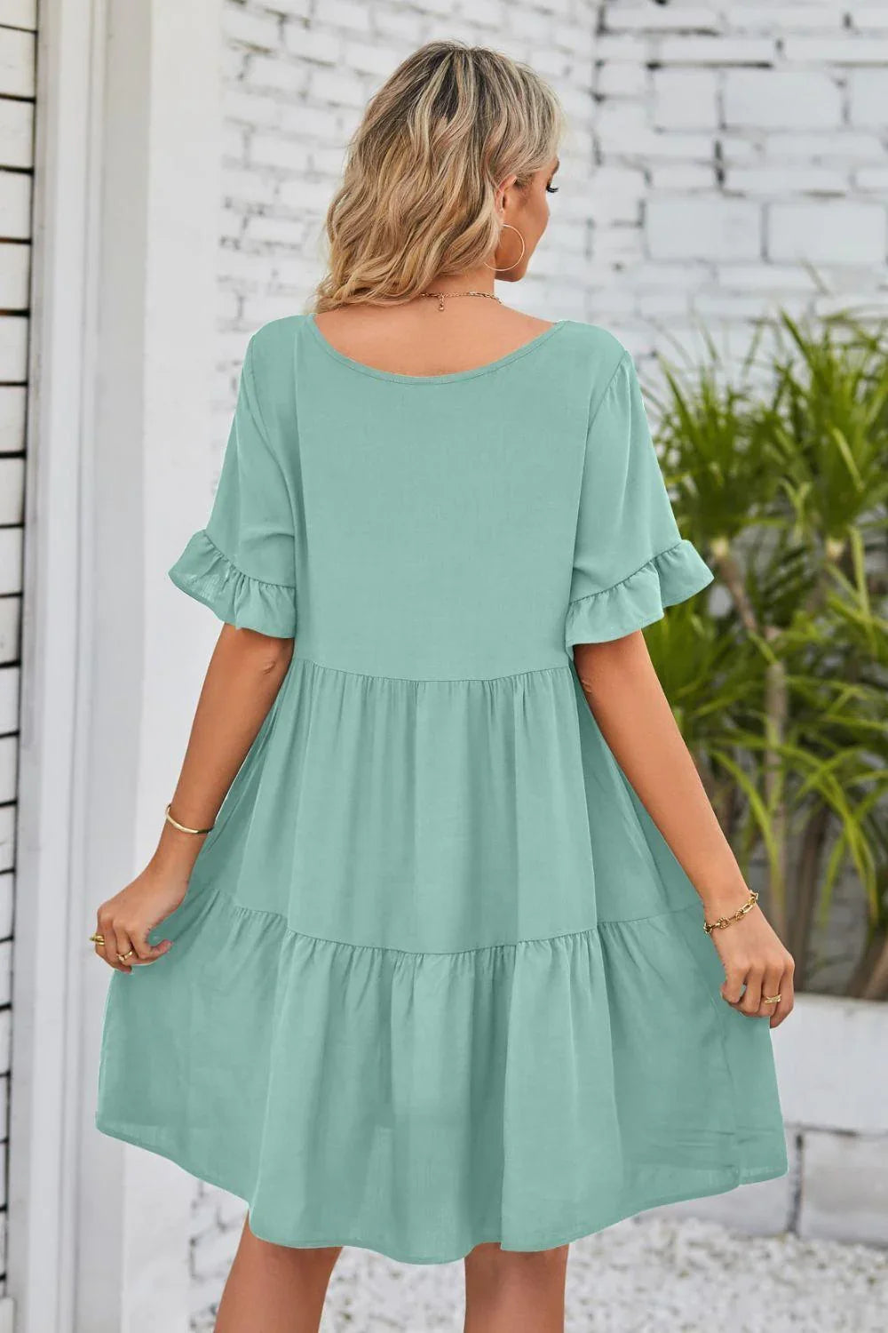 Alesha V-Neck Flounce Sleeve Tiered Dresses - Vestir en Moda