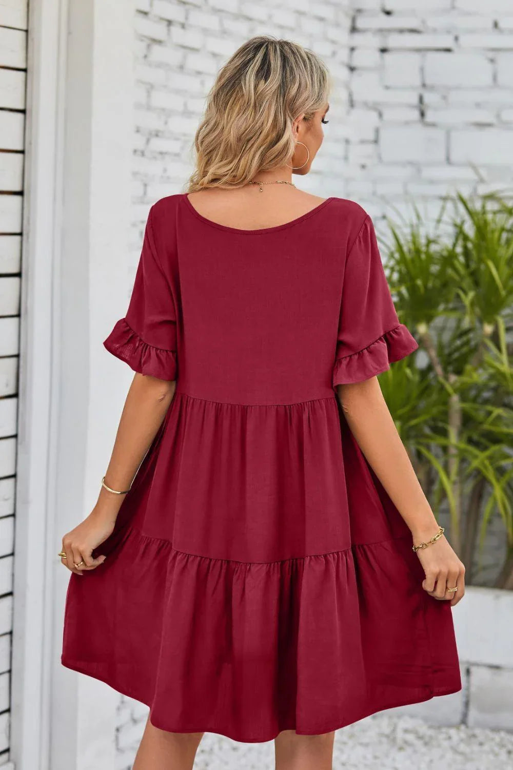 Alesha V-Neck Flounce Sleeve Tiered Dresses - Vestir en Moda