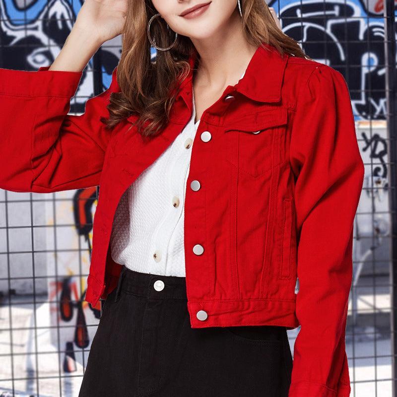 Alex Women Casual Red Jean High Quality Cotton Jacket - Vestir en Moda