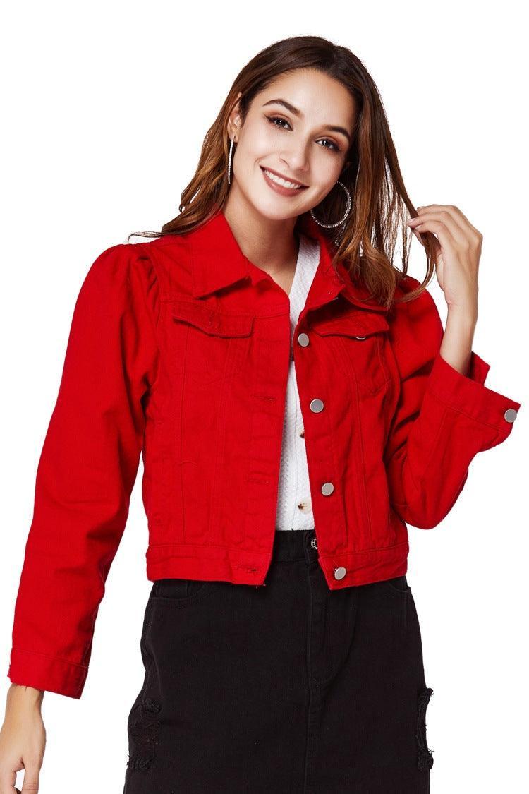 Alex Women Casual Red Jean High Quality Cotton Jacket - Vestir en Moda