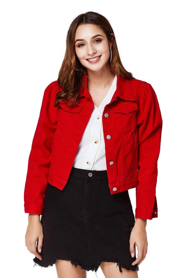 Alex Women Casual Red Jean High Quality Cotton Jacket - Vestir en Moda