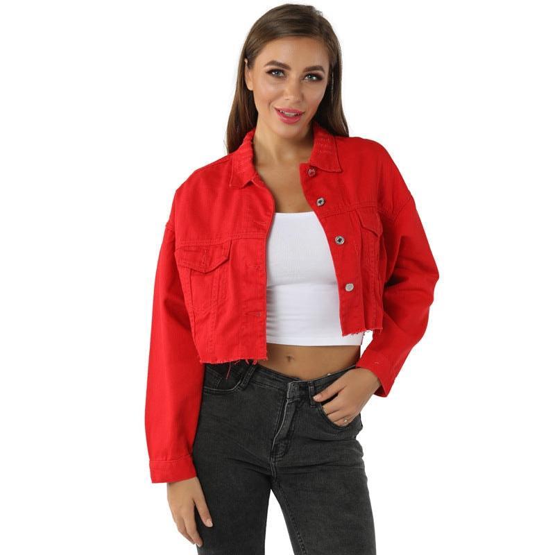 Alex Women Casual Red Jean High Quality Cotton Jacket - Vestir en Moda