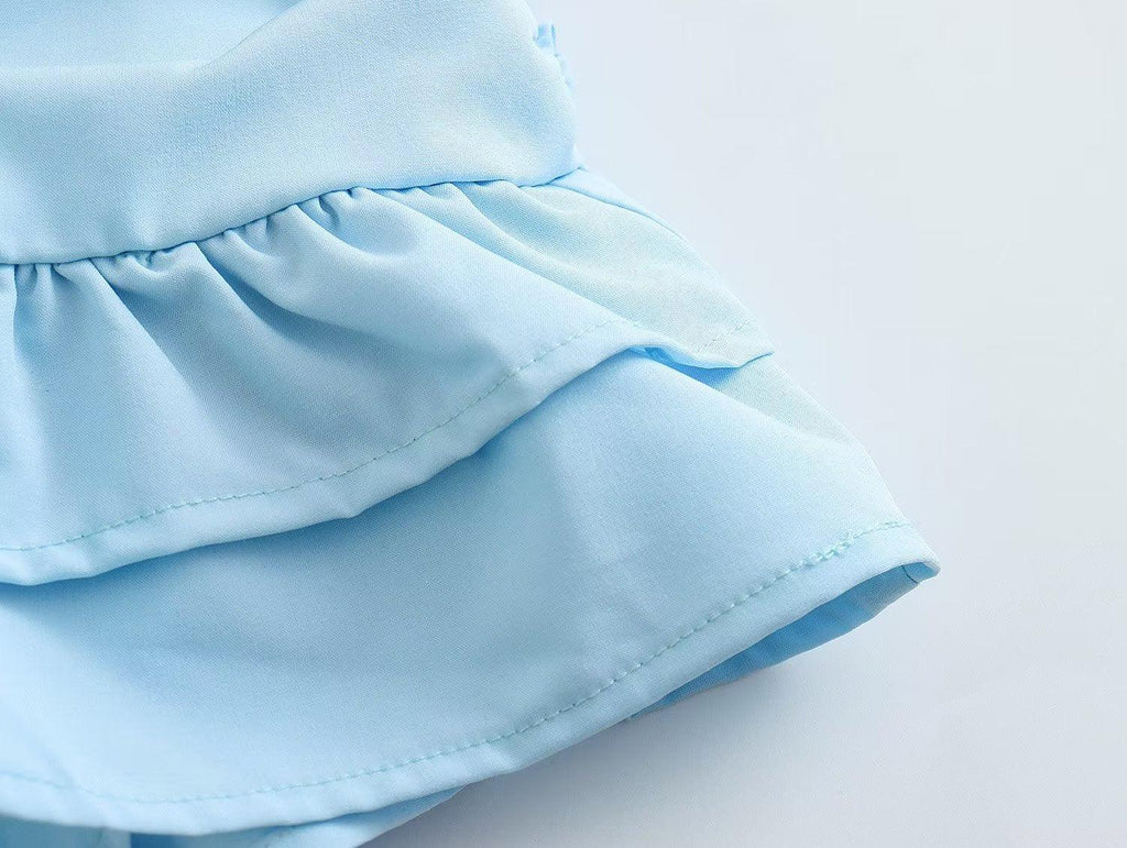 alexandra Color Square Collar Pullover Pleated Long Sleeve Short Dresses - Vestir en Moda