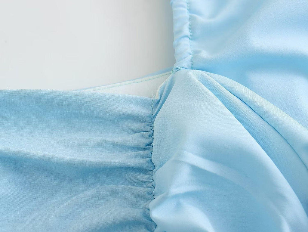 alexandra Color Square Collar Pullover Pleated Long Sleeve Short Dresses - Vestir en Moda