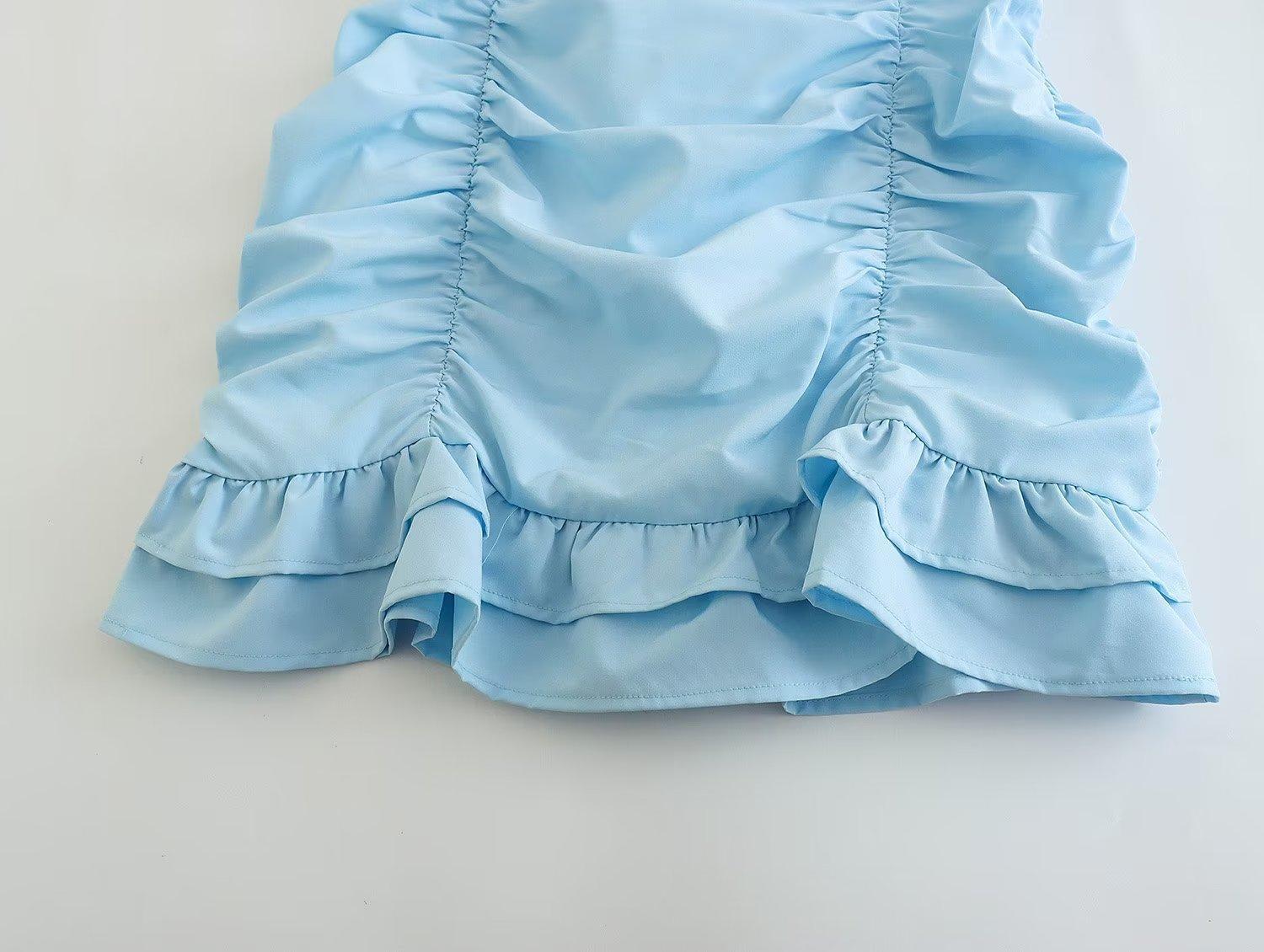 alexandra Color Square Collar Pullover Pleated Long Sleeve Short Dresses - Vestir en Moda