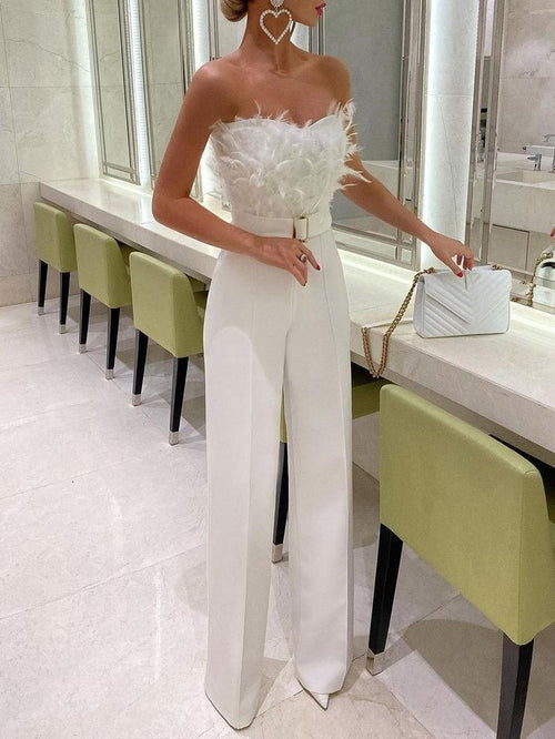 Alexandra Spring Summer Feather Tube Sexy Jumpsuits - Vestir en Moda