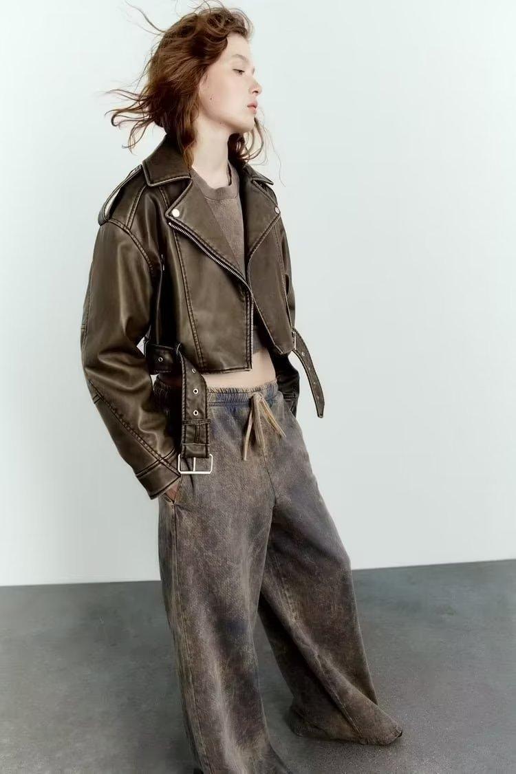 Alice Faux Leather Belted Zipper Jacket Small Coat - Vestir en Moda