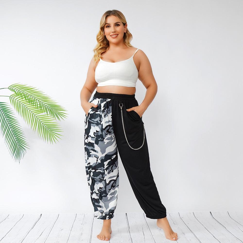 Alina Plus Size Trendy Ankle Tied Harem Summer Street Camouflage Pants - Vestir en Moda