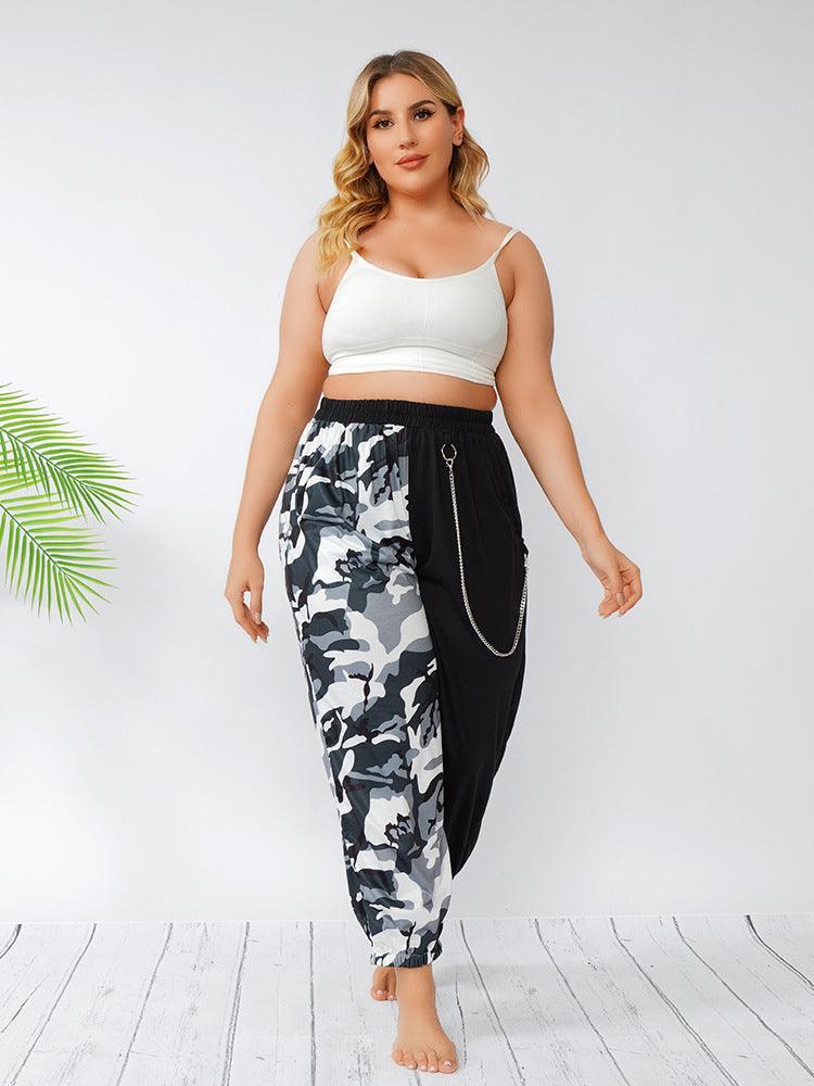 Alina Plus Size Trendy Ankle Tied Harem Summer Street Camouflage Pants - Vestir en Moda