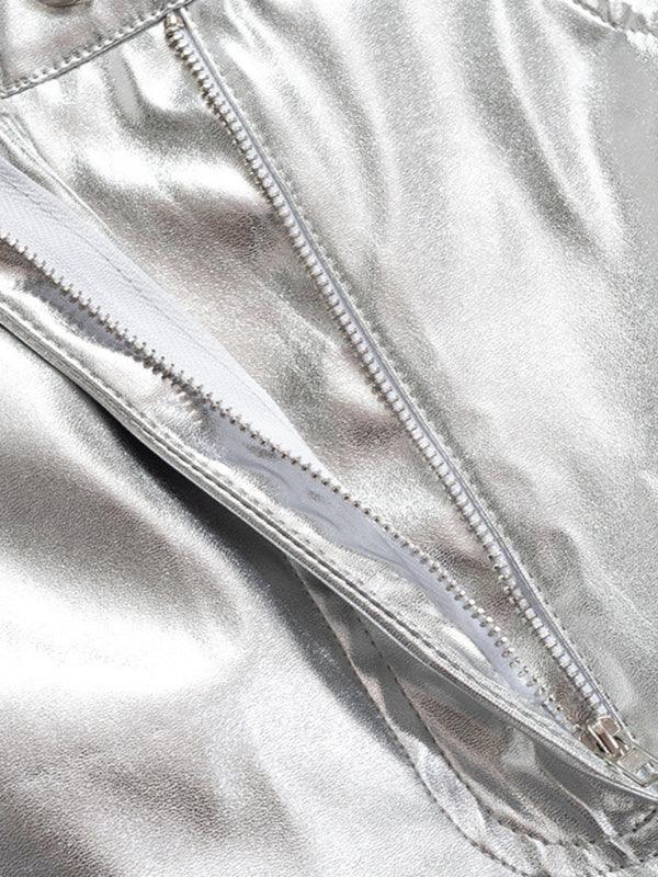 Alison Fashion High Waist PU Leather Candy Color Casual Pants - Vestir en Moda