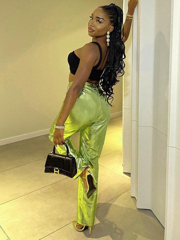 Alison Fashion High Waist PU Leather Candy Color Casual Pants - Vestir en Moda