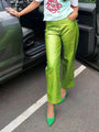 Alison Fashion High Waist PU Leather Candy Color Casual Pants - Vestir en Moda